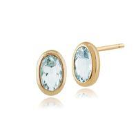 9ct Yellow Gold 0.46ct Aquamarine Oval Framed Stud Earrings