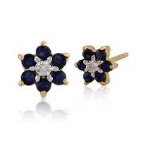 9ct Yellow Gold 0.43ct Sapphire & Diamond Flower Cluster Stud Earrings