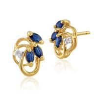 9ct Yellow Gold 0.40ct Blue Sapphire & Diamond Floral Stud Earrings