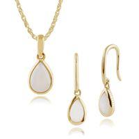 9ct Yellow Gold Opal Pear Shaped Drop Earrings & 45cm Necklace Set