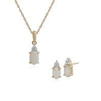 9ct Yellow Gold Opal & Diamond Stud Earring & 45cm Necklace Set