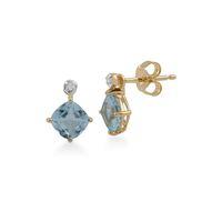 9ct Yellow Gold 1.40ct Blue Topaz & Diamond Stud Earrings