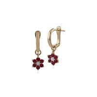 9ct yellow gold 050ct ruby diamond floral drop earrings