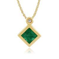 9ct Yellow Gold 0.27ct Emerald & Diamond Pendant on 45cm Chain