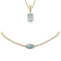 9ct Yellow Gold 4 Claw Set Aquamarine 45cm Necklace & 19cm Bracelet Set