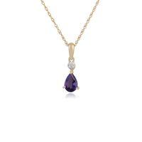 9ct Yellow Gold 0.36ct Amethyst & Diamond Pear Pendant on 45cm Chain