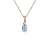 9ct yellow gold 039ct aquamarine diamond oval pendant on 45cm chain