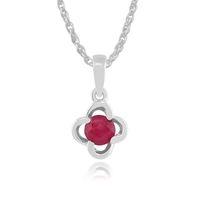 9ct White Gold 0.27ct Ruby Floral Pendant on 45cm Chain