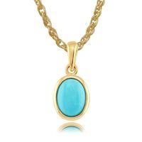 9ct Yellow Gold 0.86ct Turquoise Classic Framed Oval Pendant on 45cm Chain