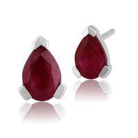 9ct White Gold 0.88ct Ruby 3 Claw Set Pear Stud Earrings 6.5x4mm