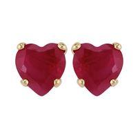 9ct Yellow Gold 0.52ct Natural Ruby Single Stone Heart Stud Earrings 4x4mm