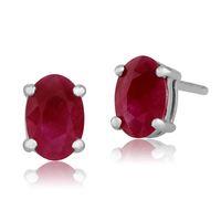 9ct White Gold 1.13ct Ruby 4 Claw Set Oval Stud Earrings 6x4mm