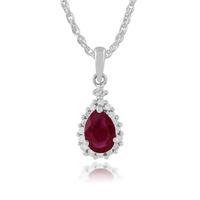 9ct white gold 072ct ruby diamond cluster pendant on chain