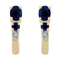 9ct Yellow Gold 0.52ct Natural Blue Sapphire & Diamond Hoop Earrings