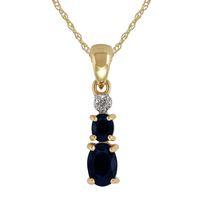 9ct yellow gold 072ct natural blue sapphire diamond pendant on chain