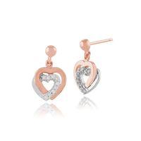 9ct Rose Gold 0.07ct Diamond Hearts Drop Earrings