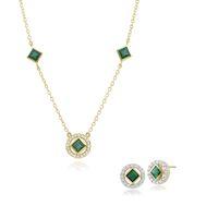 9ct Yellow Gold Emerald & Diamond Stud Earring & 45cm Necklace Set