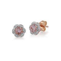 9ct Rose Gold 0.31ct Morganite & Diamond Floral Stud Earrings