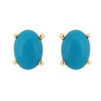 9ct Yellow Gold 1.08ct 4 Claw Set Turquoise Cabochon Oval Stud Earrings 7x5mm