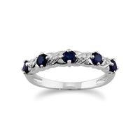 9ct White Gold 0.61ct Blue Sapphire & Diamond Half Eternity Ring
