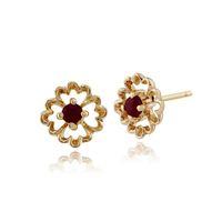 9ct Yellow Gold 0.14ct Floral Ruby Stud Earrings