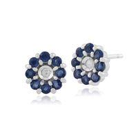 9ct White Gold 0.64ct Sapphire & Diamond Floral Stud Earrings