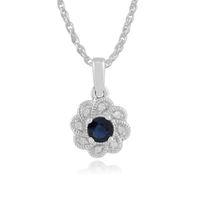 9ct White Gold 0.22ct Sapphire & Diamond Floral Pendant on 45cm Chain