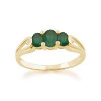 9ct Yellow Gold 0.73ct Emerald & Diamond Trilogy Ring