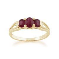 9ct Yellow Gold 0.96ct Ruby & Diamond Trilogy Ring