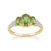 9ct Yellow Gold 1.33ct Peridot & Diamond Trilogy Ring