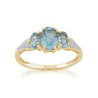 9ct Yellow Gold 1.53ct Blue Topaz & Diamond Trilogy Ring