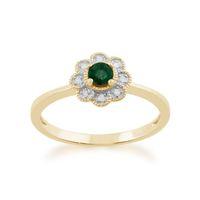 9ct Yellow Gold 0.20ct Emerald & Diamond Floral Ring