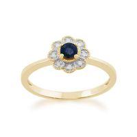 9ct Yellow Gold 0.22ct Sapphire & Diamond Floral Ring