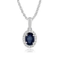 9ct White Gold 0.57ct Sapphire & Diamond Cluster Pendant on 45cm Chain