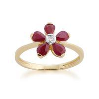 9ct Yellow Gold 1.10ct Ruby & Diamond Floral Ring