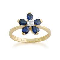 9ct Yellow Gold 1.10ct Sapphire & Diamond Floral Ring