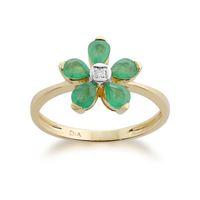 9ct Yellow Gold 0.76ct Emerald & Diamond Floral Ring