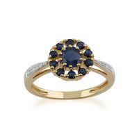 9ct Yellow Gold 1.04ct Sapphire & Diamond Floral Ring