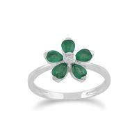 9ct white gold 076ct emerald diamond floral ring