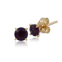9ct Yellow Gold Amethyst Round Classic Stud Earrings 4mm