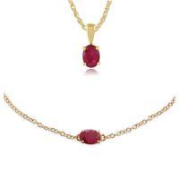 9ct Yellow Gold Ruby Oval Single Stone 45cm Necklace & 19cm Bracelet Set