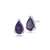 9ct White Gold 0.65ct Amethyst Single Stone Pear Stud Earrings 6.5x4mm