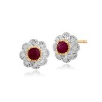 9ct yellow gold 028ct ruby diamond floral stud earrings