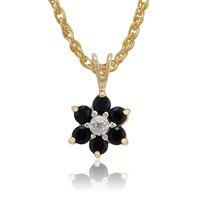 9ct Yellow Gold 0.55ct Sapphire & Diamond Cluster Pendant on Chain