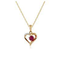 9ct Yellow Gold 0.30ct Ruby & diamond Heart Pendant on Chain