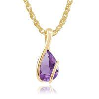 9ct Yellow Gold 1.43ct Pear Cut Amethyst Wrapped Pendant on Chain