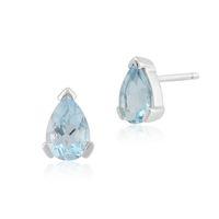 9ct White Gold 0.59ct Aquamarine Single Stone Pear Stud Earrings 6.5x4mm