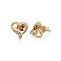 9ct Yellow Gold 0.10ct Ruby & Diamond Heart Stud Earrings