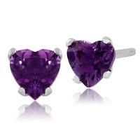 9ct White Gold 0.38ct Amethyst 4 Claw Set Heart Stud Earrings 4x4mm
