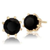 9ct Yellow Gold 1.10ct Black Onyx 8 Claw Set Round Stud Earrings 5.00mm